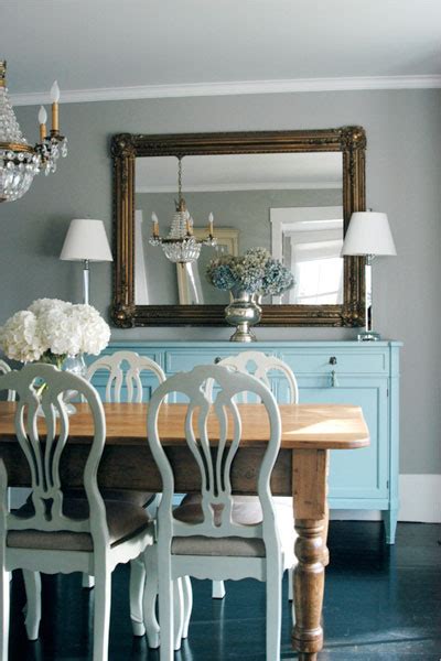 A large dining room table is a logical investment if most of your family and friends live nearby, but a small dining table should suffice for daily meals. Turquoise Blue Sideboard - Transitional - dining room ...