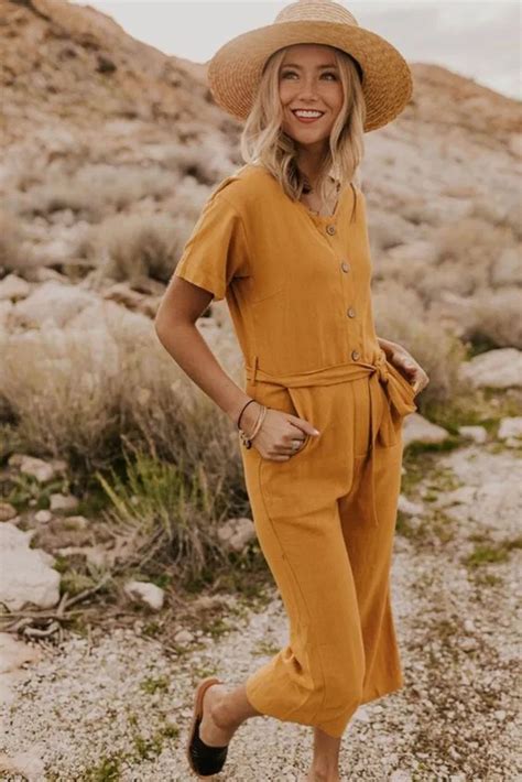 29 impressive summer outfits you need this moment 29 in 2020 mustard jumpsuit fashion summer