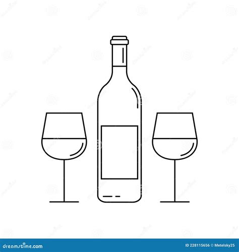 Wijnfles Met Pictogram Van Een Wijnglazen Lijn Contoursilhouet Vectorillustratie Vector