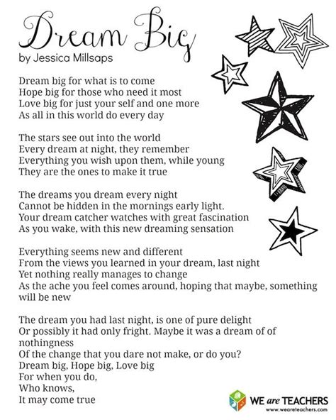Weareteachers Printable Dream Big Poem Poems For Middle School