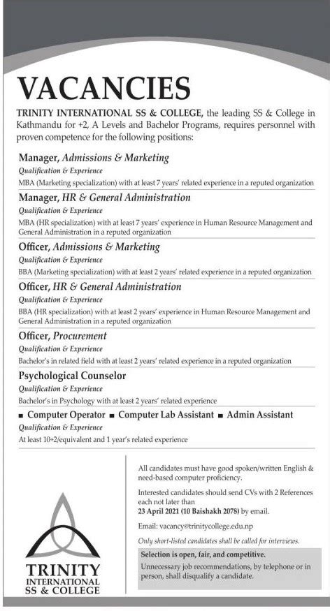 Manager Hr And General Administration Job Vacancy In Nepal Trinity