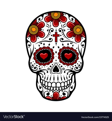 Day Of The Dead Skull Sugar Flower Tattoo Vector Image