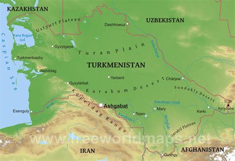 Physical Map Of Turkmenistan Ezilon Maps Images