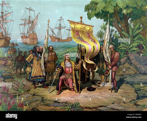Desembarco De Cristóbal Colón En El Nuevo Mundo 1492 Fotografía De