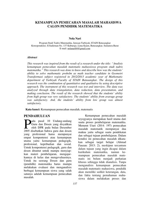 PDF KEMAMPUAN PEMECAHAN MASALAH MAHASISWA CALON PENDIDIK MATEMATIKA