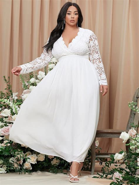 Shein Plus Lace Bodice Backless Dress Wedding Dresses Plus Size