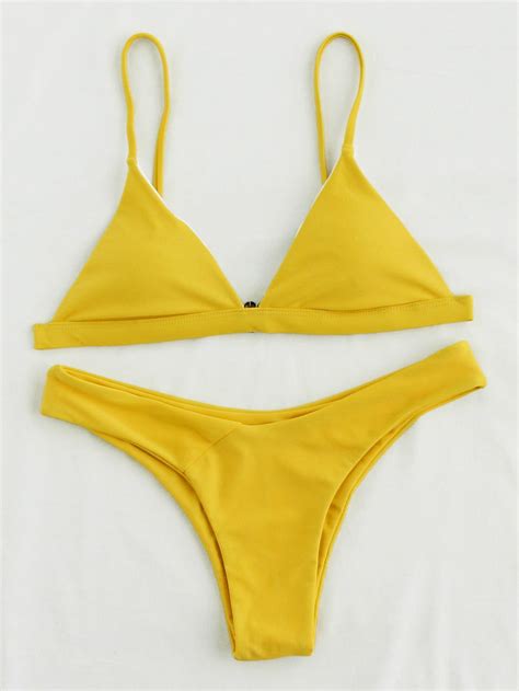 Triangle High Leg Bikini Set Yellow Bikinis Swimsuits Swimwear