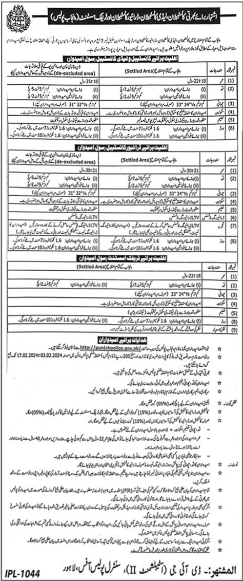 Jobs Advertisement At Punjab Police 2024 Job Advertisement Pakistan