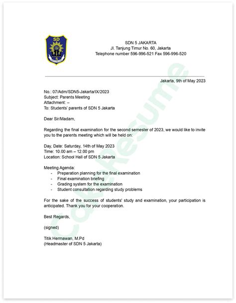 5 Contoh Surat Undangan Rapat Bahasa Inggris [+struktur] | CakeResume