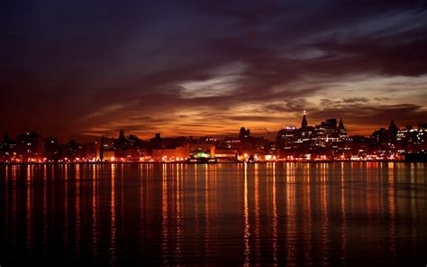 Wallpaper Sunlight Lights Sunset City Cityscape Night Lake