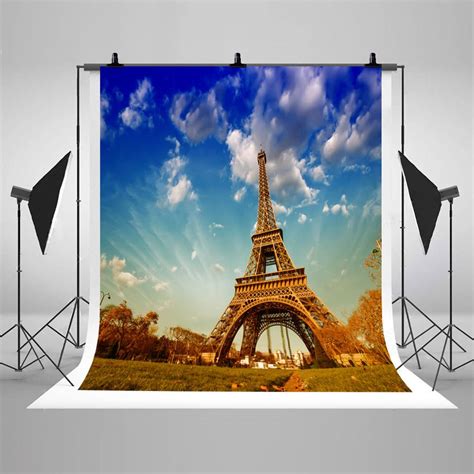 Paris Eiffel Tower Night Photography Backdrops Blue Sky White Clouds