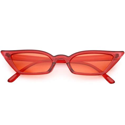 Womens Translucent Thin Extreme Cat Eye Sunglasses Rectangle Lens Sunglasses 47mm Red Red