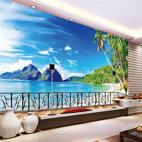 Buy 3d Wall Mural Custom Photo Wallpaper Balcony Beach