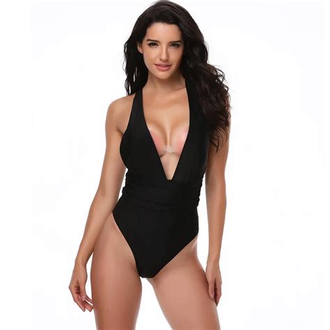Voobuyla 2018 Sexy One Piece Swimsuit May Women Fused Swimwear Bather Solid Black Thong Backless