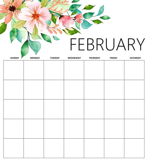 Print February 2019 Blank Cute Calendar Free Printable Calendar