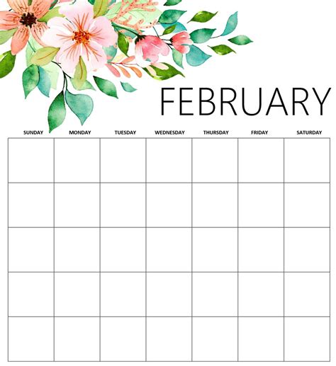 Print February 2019 Blank Cute Calendar Calendar Design Template