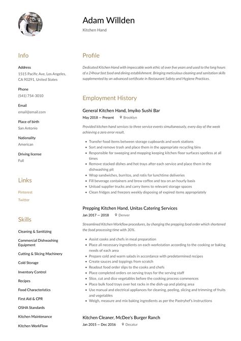Kitchen Hand Resume And Writing Guide 12 Free Templates 2019