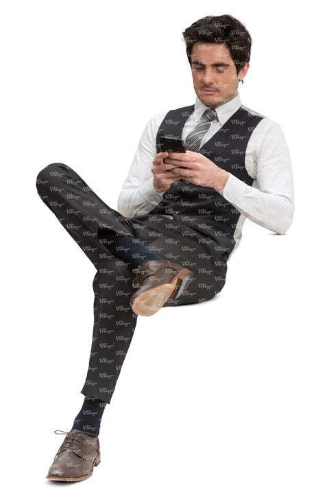 man in a formal suit vest sitting and texting - VIShopper
