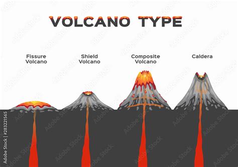 Volcano Type Infographic Vector Volcanic Eruption Fissure Shield