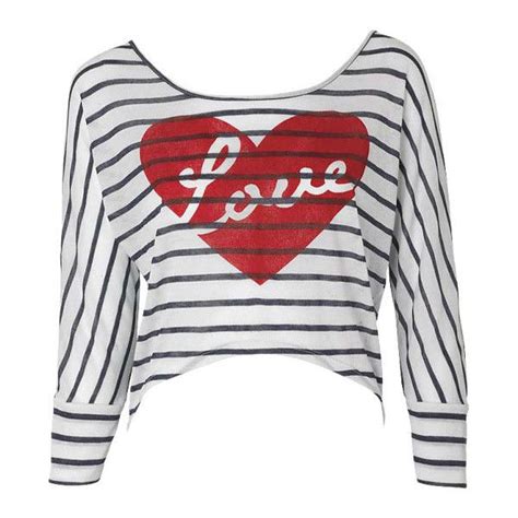 Striped Heart 9 99 Liked On Polyvore Featuring Tops Shirts T Shirts Blusas Crop Tops