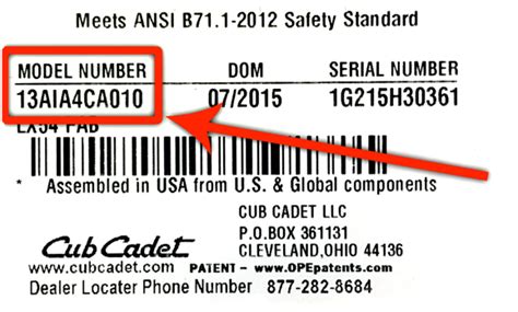 Find Your Cub Cadet Model Number Power Mower Sales
