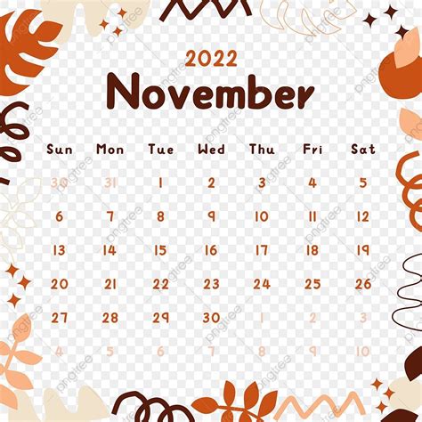 November Calendar 2022 Clipart