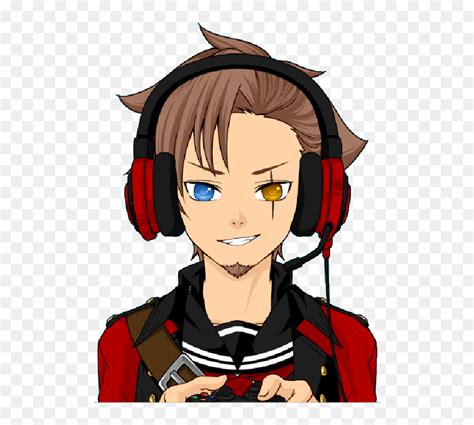 Anime Gamer Boy With Headphones Boy Wearing Headset And Holding Game