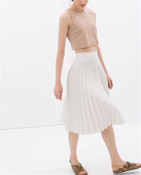 Zara Falda Plisada Coated White Pleated Skirt Women Skirts Midi