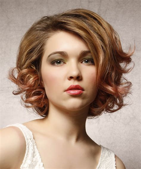Golden blonde wavy bob hairstyle looks classy and great for special occasions. Short Curly Formal Hairstyle - Strawberry Brunette Hair Color