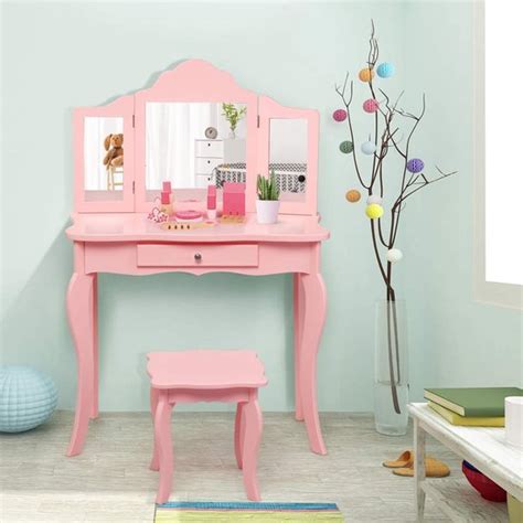 Kinderen Kaptafel Prinses Make Up Tafel Met Kruk En Inklapbare Spiegel Make Up Tafel Bol