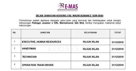 Jawatan kosong puspakom sdn bhd malaysia januari 2018. Jawatan Kosong Terkini ERL Maintenance Support ~ Executive ...