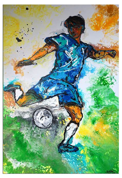 Sie weichen auf erstaunliche weise. Abstoß -1 Fußballer- Spieler -abstrakte Malerei - Blau ...