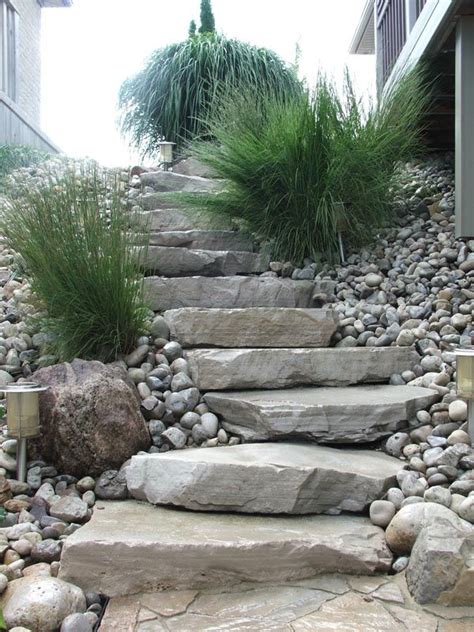Natural Stone Steps To Patio Stone Landscaping Hillside Landscaping