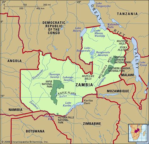 Geographical Map Of Zambia Showing Physical Features