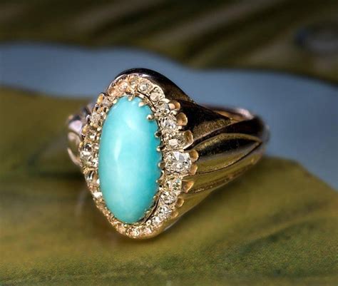 Antique Victorian Turquoise Diamond Gold Ring Turquoise Jewelry Rings