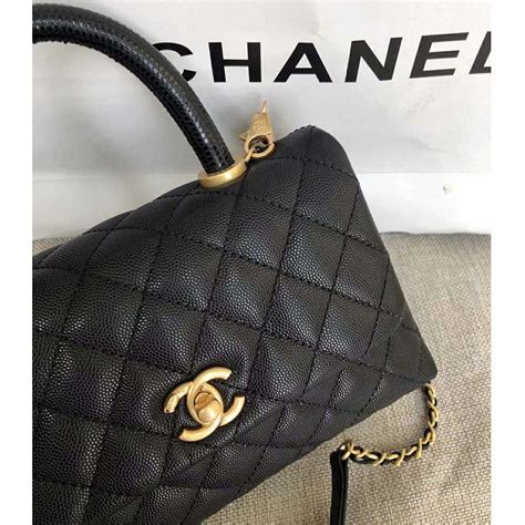 Chanel Women Small Flap Bag With Top Handle Grained Calfskin Black Lulux