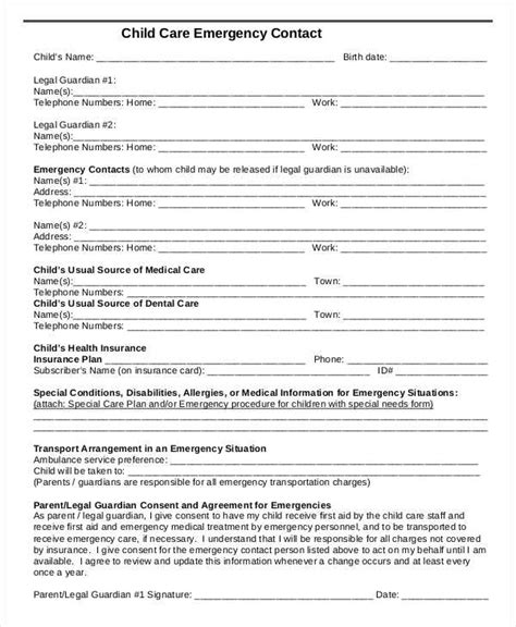 Free 32 Emergency Contact Forms In Pdf Excel Ms Word