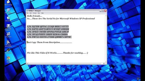 Windows Xp Serial Number Key 100 Working And Original Youtube