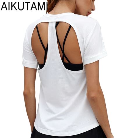 Sexy Backless Sport Shirt Women Yoga Shirt Short Sleeve Quick Drying