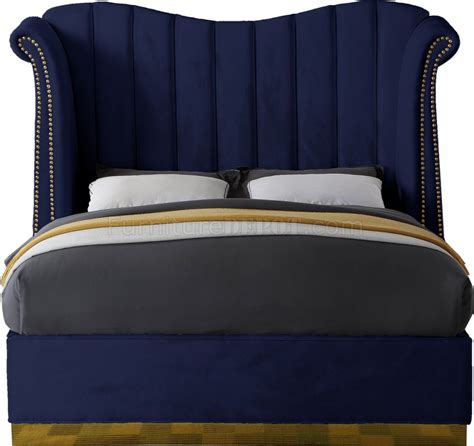 Flora Upholstered Bed In Navy Velvet Fabric By Meridian