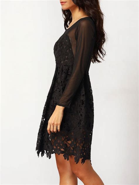 Embroidered Hollow Lace Flare Dressfor Women Romwe