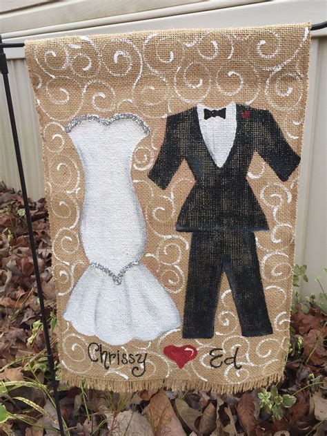 Handpainted Burlap Garden Flag Wedding Flag By Whimzicalcreations On
