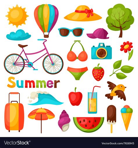 Set Stylized Summer Objects Design For Cards Vector Image