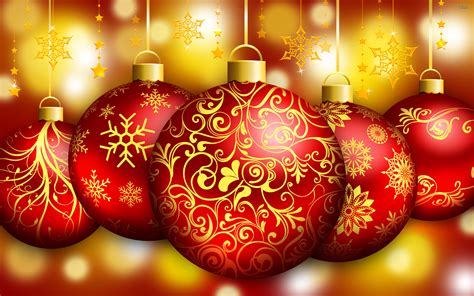 Christmas Ornaments Red Balls And Gold Stars Wallpaper Hd