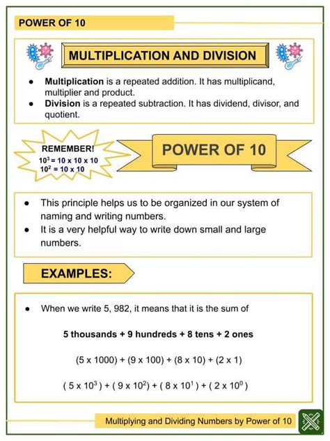 Multiplying And Dividing Numbers By Power Of 10 Math Worksheet