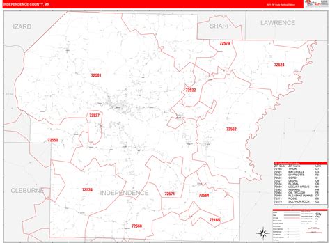 Independence County Ar Zip Code Wall Map Red Line Style By Marketmaps