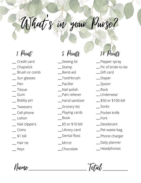 What In Your Purse Game Printable Free Bridal Shower Free Printable
