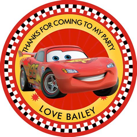 Personalized Mcqueen Disney Car Round 50mm Stickers15 Party Thank You