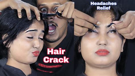 Female Hair Cracking Again And Again Forehead Massage And Tapping