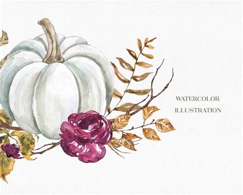 Fall White Pumpkin Arrangement Clip Art Png Watercolor